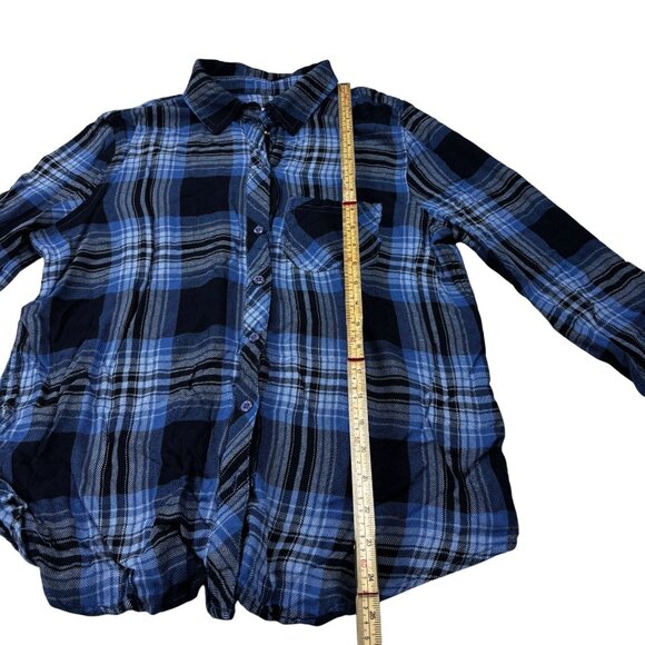 Blue & Black Plaid Button-Up Long Sleeve Shirt By Lola River Size M - Picture 6 of 10
